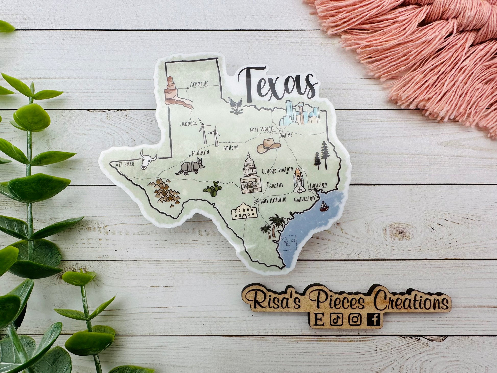 Texas Landmarks Sticker or Magnet, Gift for Texan, Map of Texas, Texas Cities Map, Texas Souvenir, Love From Texas, Travel Stickers for Her