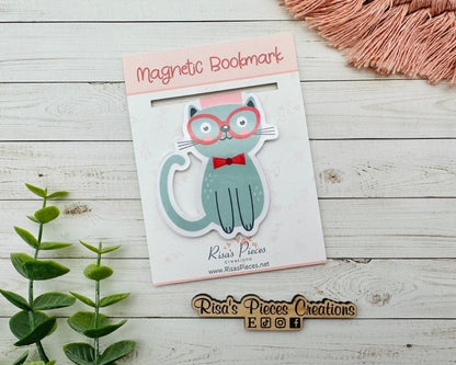 Nerdy Kitty Magnetic Bookmark, Reading Accessory, Planner Clip, Birthday Gift, Stocking Stuffer for Cat Lover, Cute Cat Gift for Book Lover