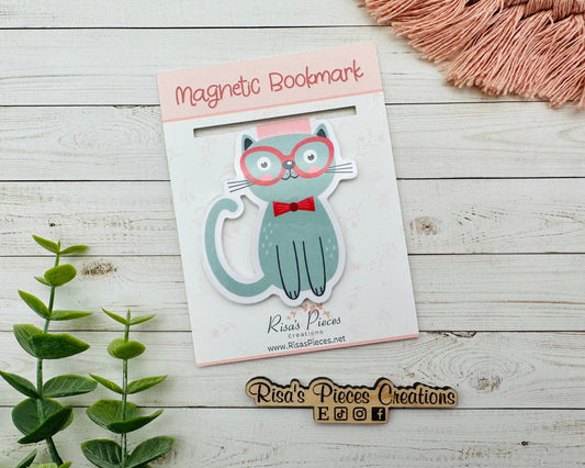 Nerdy Kitty Magnetic Bookmark, Reading Accessory, Planner Clip, Birthday Gift, Stocking Stuffer for Cat Lover, Cute Cat Gift for Book Lover
