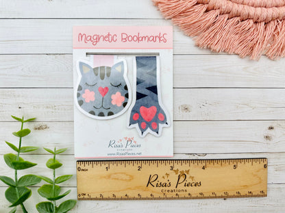 Kitty and Paw Magnetic Bookmark, Reading Accessory, Planner Clip, Birthday Gift, Stocking Stuffer for Cat Lover, Cute Gift for Book Lover