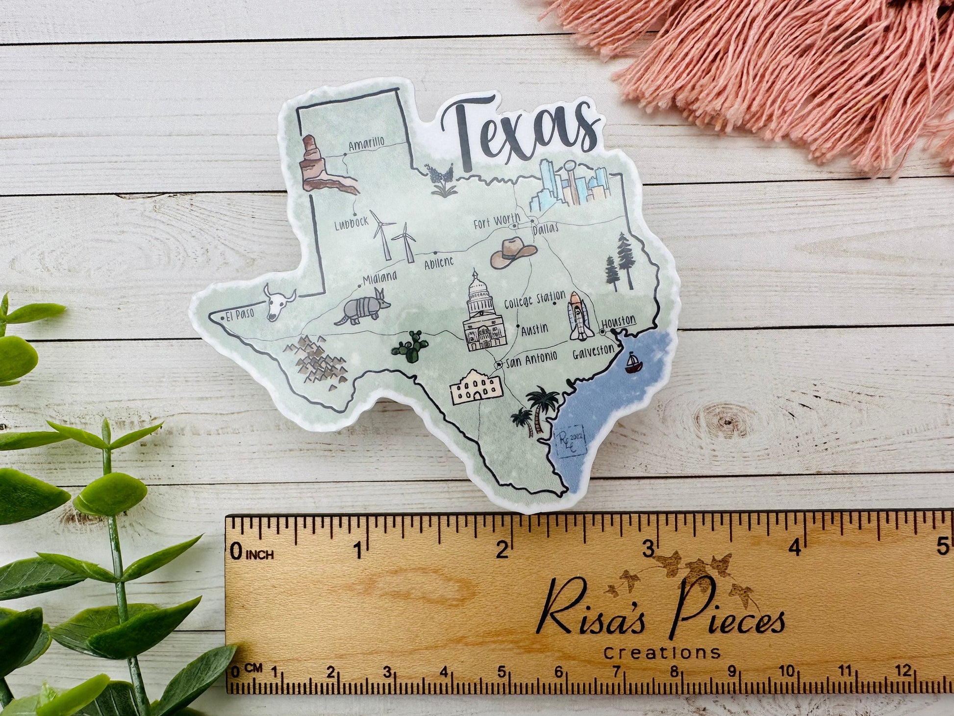 Texas Landmarks Sticker or Magnet, Gift for Texan, Map of Texas, Texas Cities Map, Texas Souvenir, Love From Texas, Travel Stickers for Her