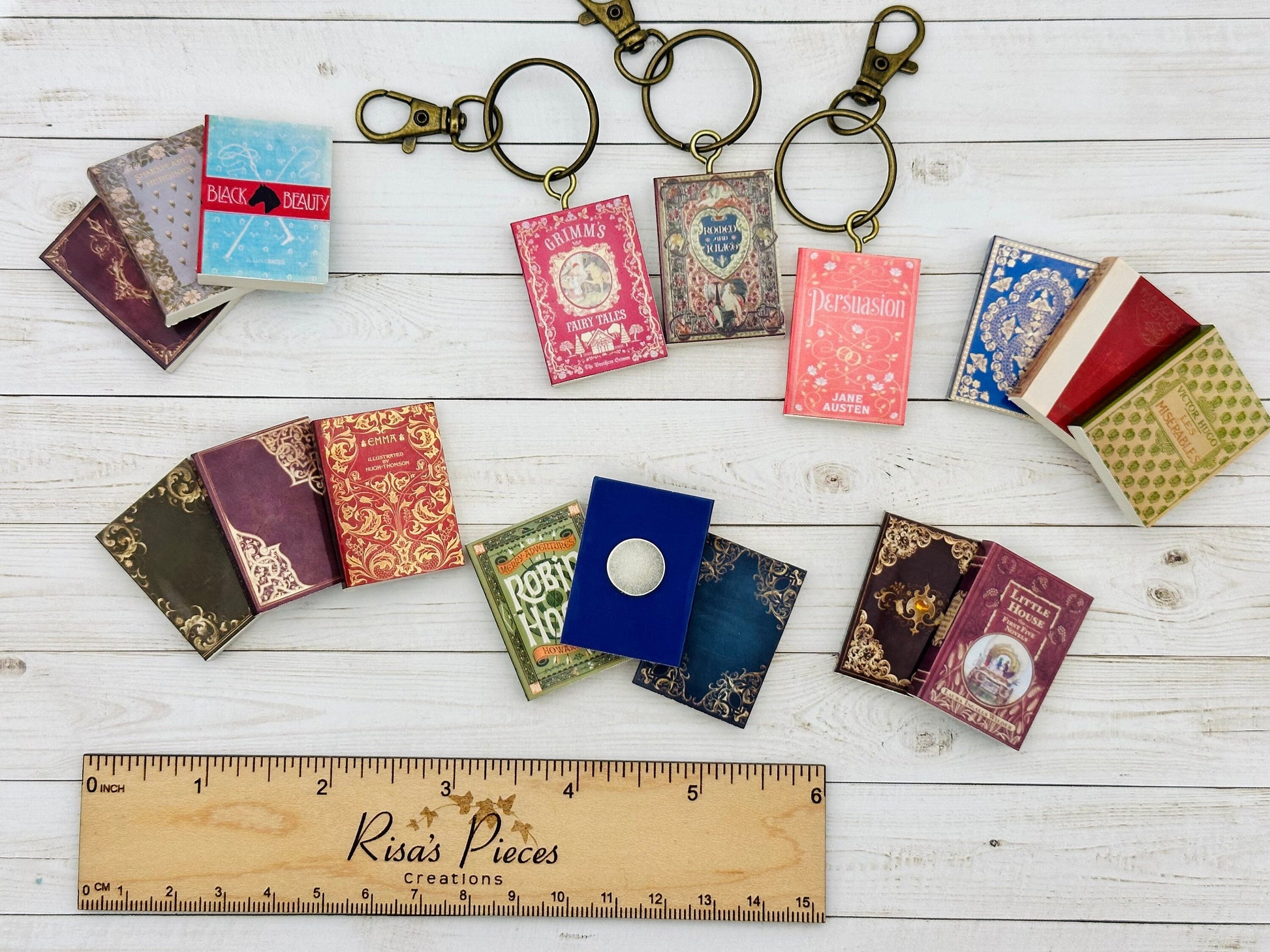 Mini Book Keychain or Magnet Gift for Reader, Book Club Gift for Friend, Book Lover Bibliophile Key ring, Tiny books, Dollhouse Books 1:6