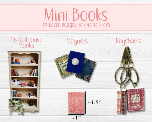 Mini Book Keychain or Magnet Gift for Reader, Book Club Gift for Friend, Book Lover Bibliophile Key ring, Tiny books, Dollhouse Books 1:6