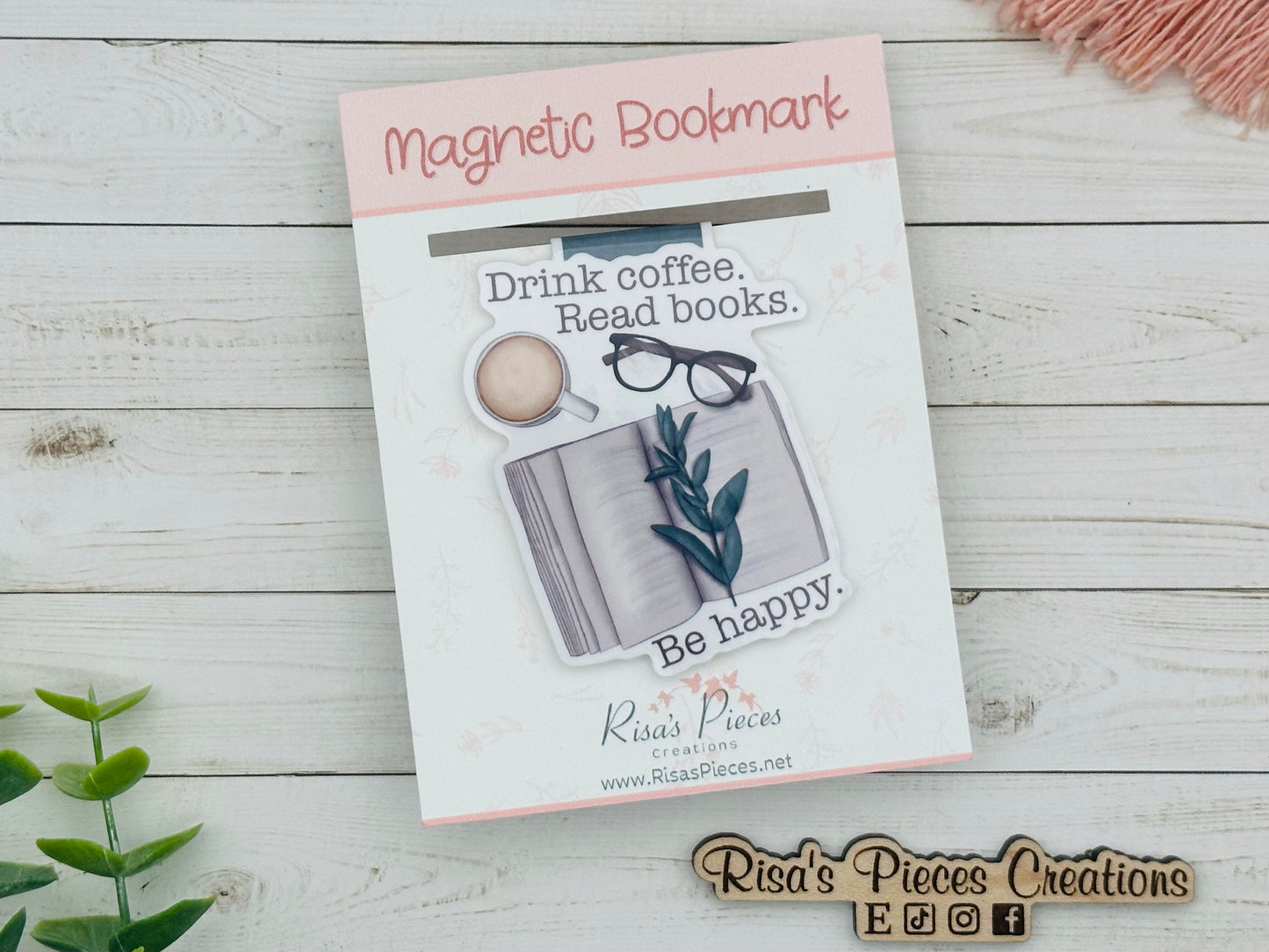 Drink Coffee Read Books Be Happy Magnetic Bookmark, Reading Accessory, Planner Clip, for reader, Easter basket idea, Gift for Teacher