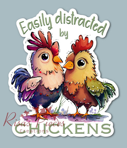 Easily Distracted by Chickens Sticker, Crazy Chicken Lady, Chicken Gifts, Gift for Chicken Lover, Best Friend Birthday Gift, For Mom, Farmer