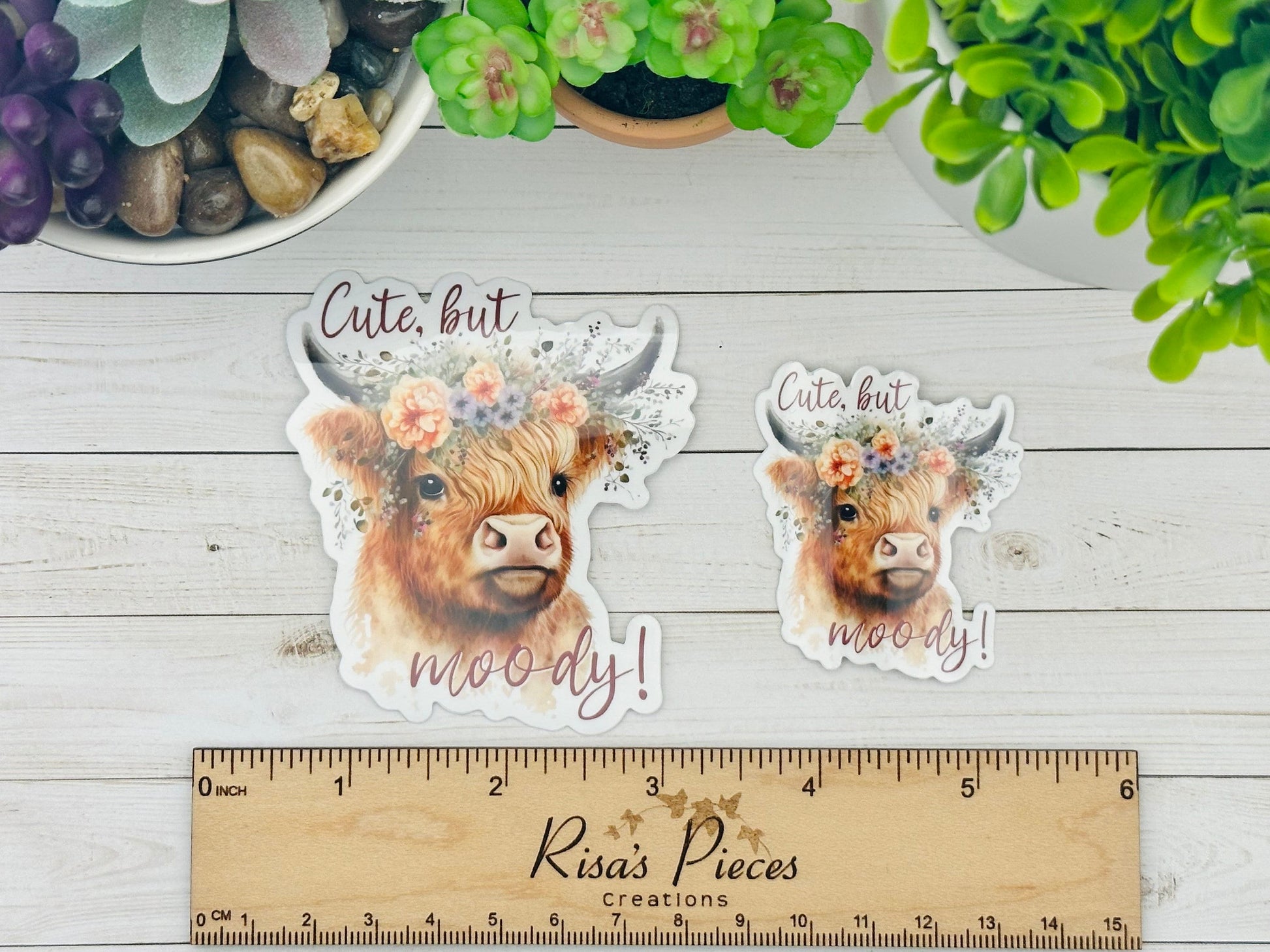 Cute But Moody Highland Cow Sticker, Gift for Friend, Floral Crown, Punny Sticker Gift for Sister, Laptop Decal for Teen Girl, Country Girls