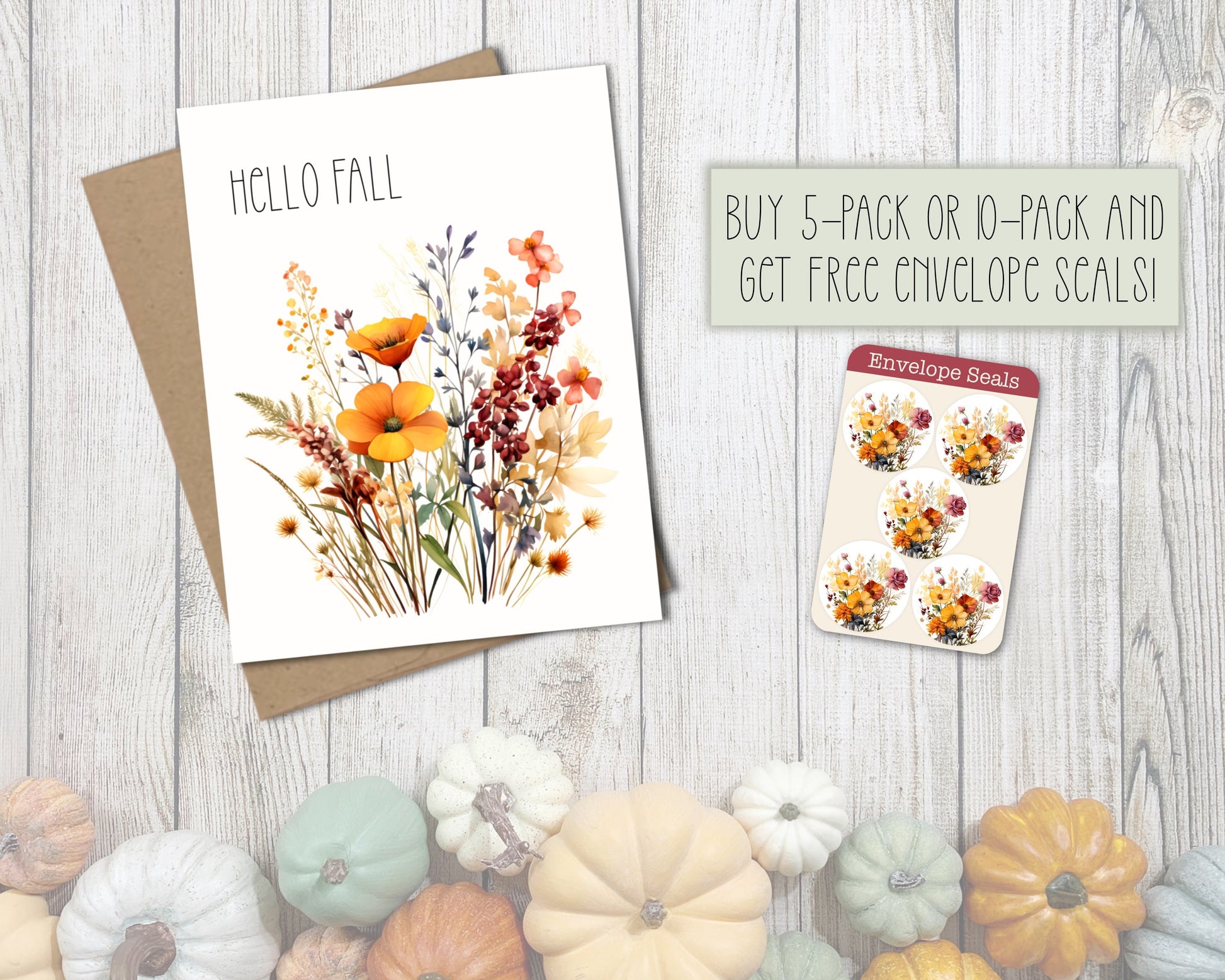 Hello Fall Floral Greeting Card with Kraft Envelope