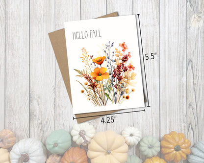 Hello Fall Floral Greeting Card with Kraft Envelope
