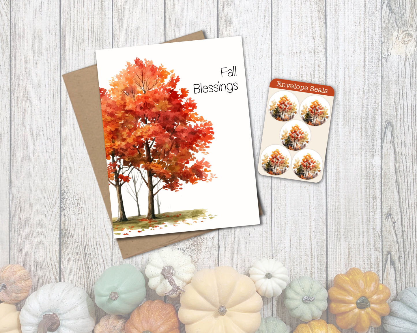 Glossy Fall Blessings Card set of 5 or 10 with Envelopes, Autumn Greeting Card for Friend, for Coworker, Hello Fall, Cute Thanksgiving Card