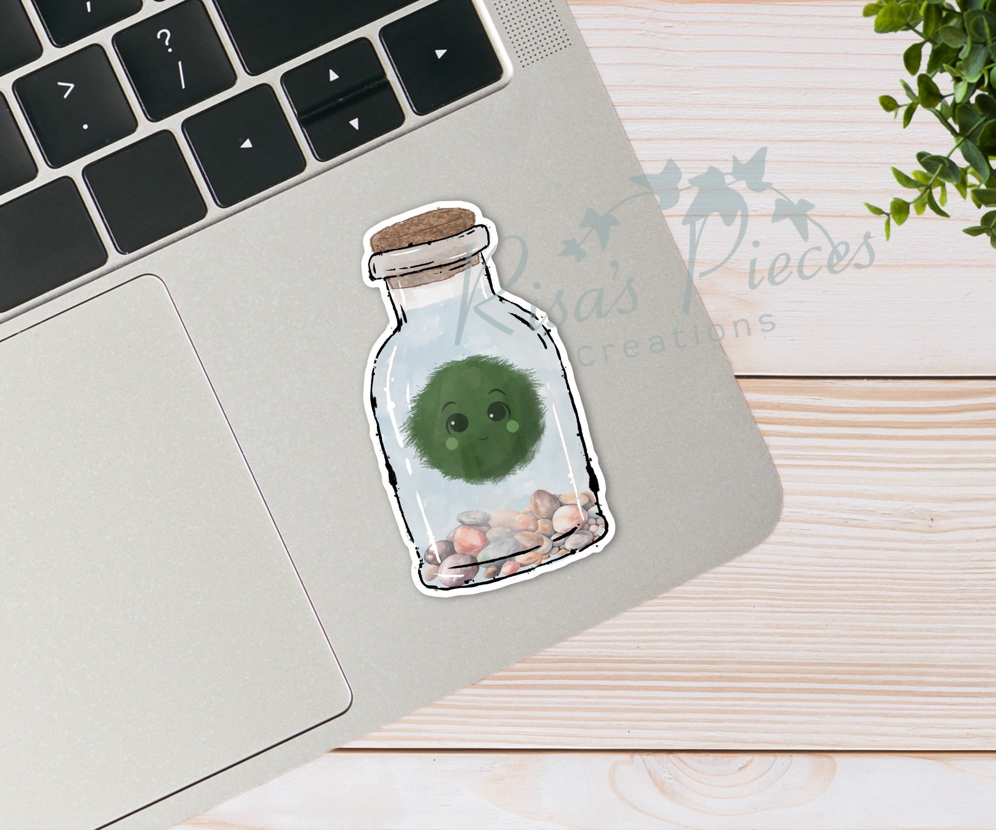 Marimo Moss Ball In Bottle Pet Plant Sticker gift for Plant Mom, Naturecore, Aesthetic Stickers for Laptop, Stocking Stuffer for Plant Lover
