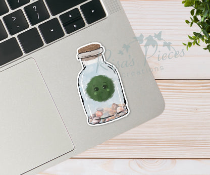 Marimo Moss Ball In Bottle Pet Plant Sticker gift for Plant Mom, Naturecore, Aesthetic Stickers for Laptop, Stocking Stuffer for Plant Lover