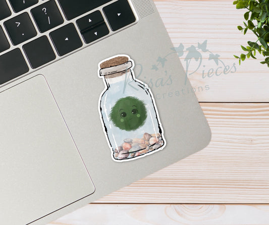 Marimo Moss Ball In Bottle Pet Plant Sticker gift for Plant Mom, Naturecore, Aesthetic Stickers for Laptop, Stocking Stuffer for Plant Lover