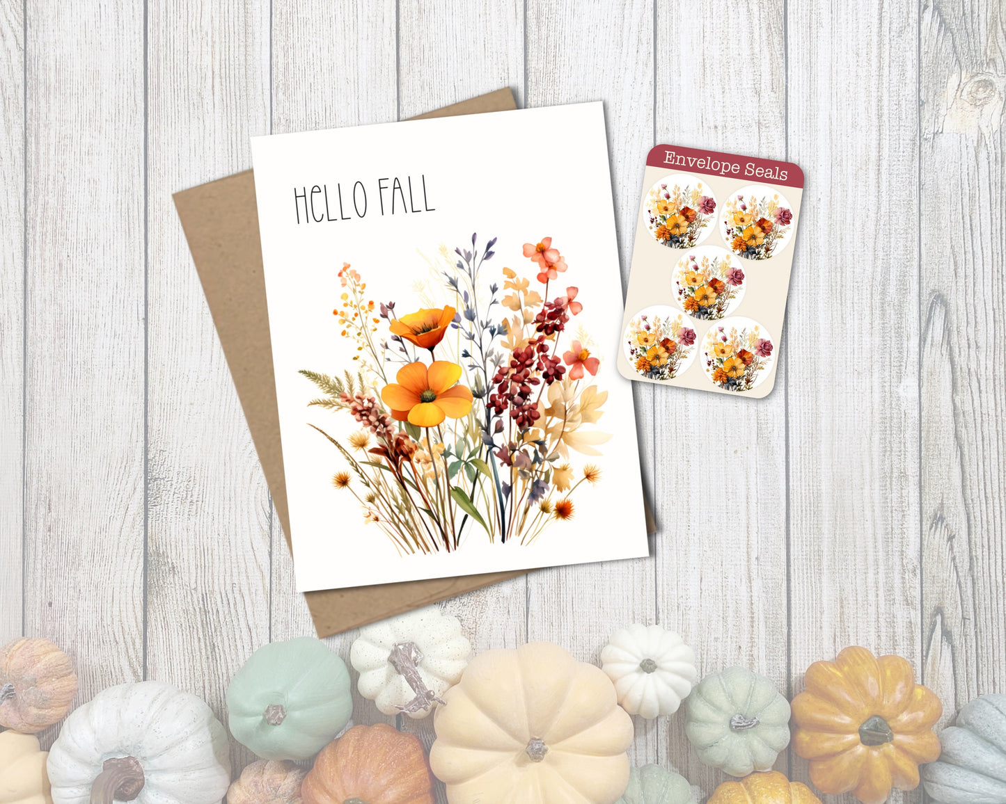Hello Fall Floral Greeting Card with Kraft Envelope