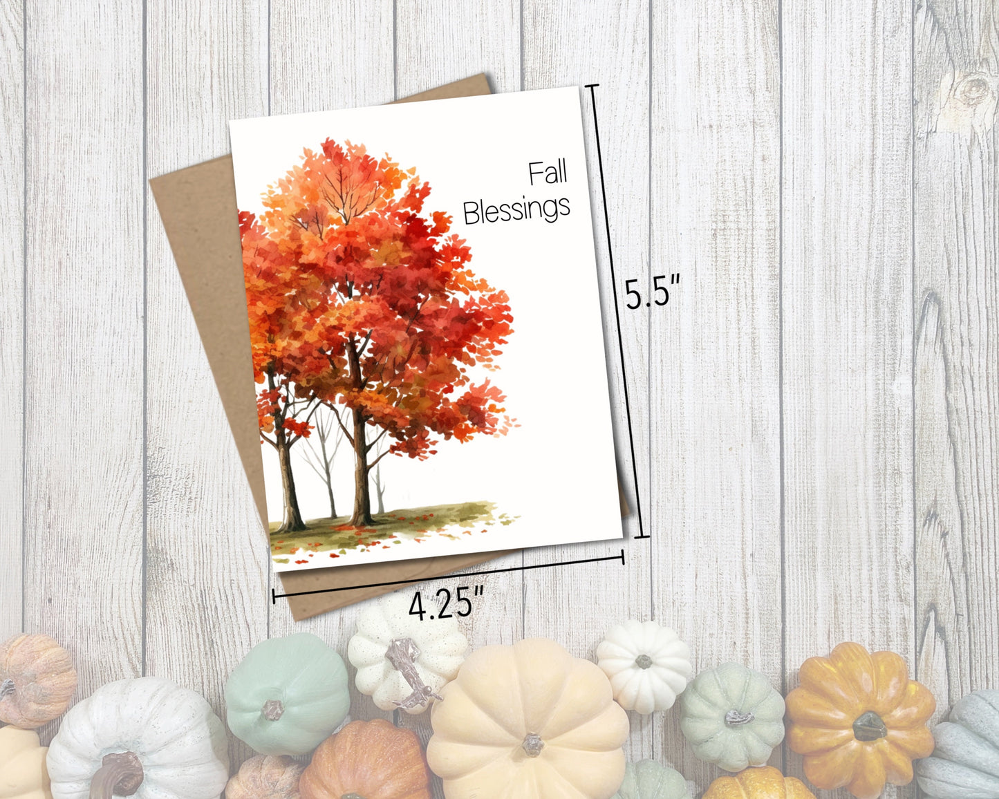 Glossy Fall Blessings Card set of 5 or 10 with Envelopes, Autumn Greeting Card for Friend, for Coworker, Hello Fall, Cute Thanksgiving Card