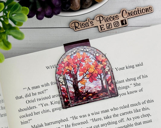 Autumn Stained Glass Magnetic Bookmark, Gift for teacher, Stocking stuffer, Reading Accessory for her, Planner Accessory for book lover