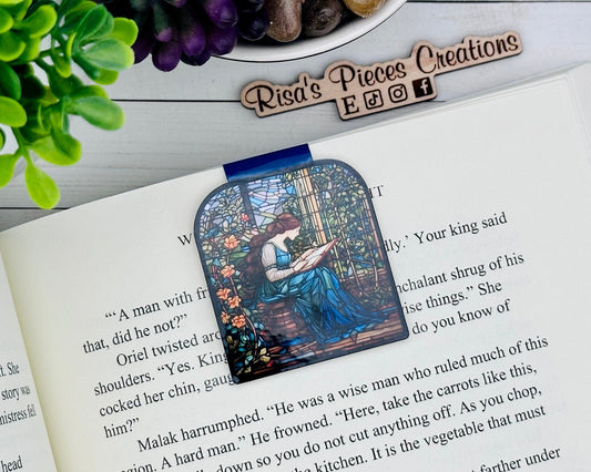Girl Reading Stained Glass Magnetic Bookmark, Gift for teacher, Stocking stuffer for her, Reading Accessory, Secret Santa Gift for Coworker