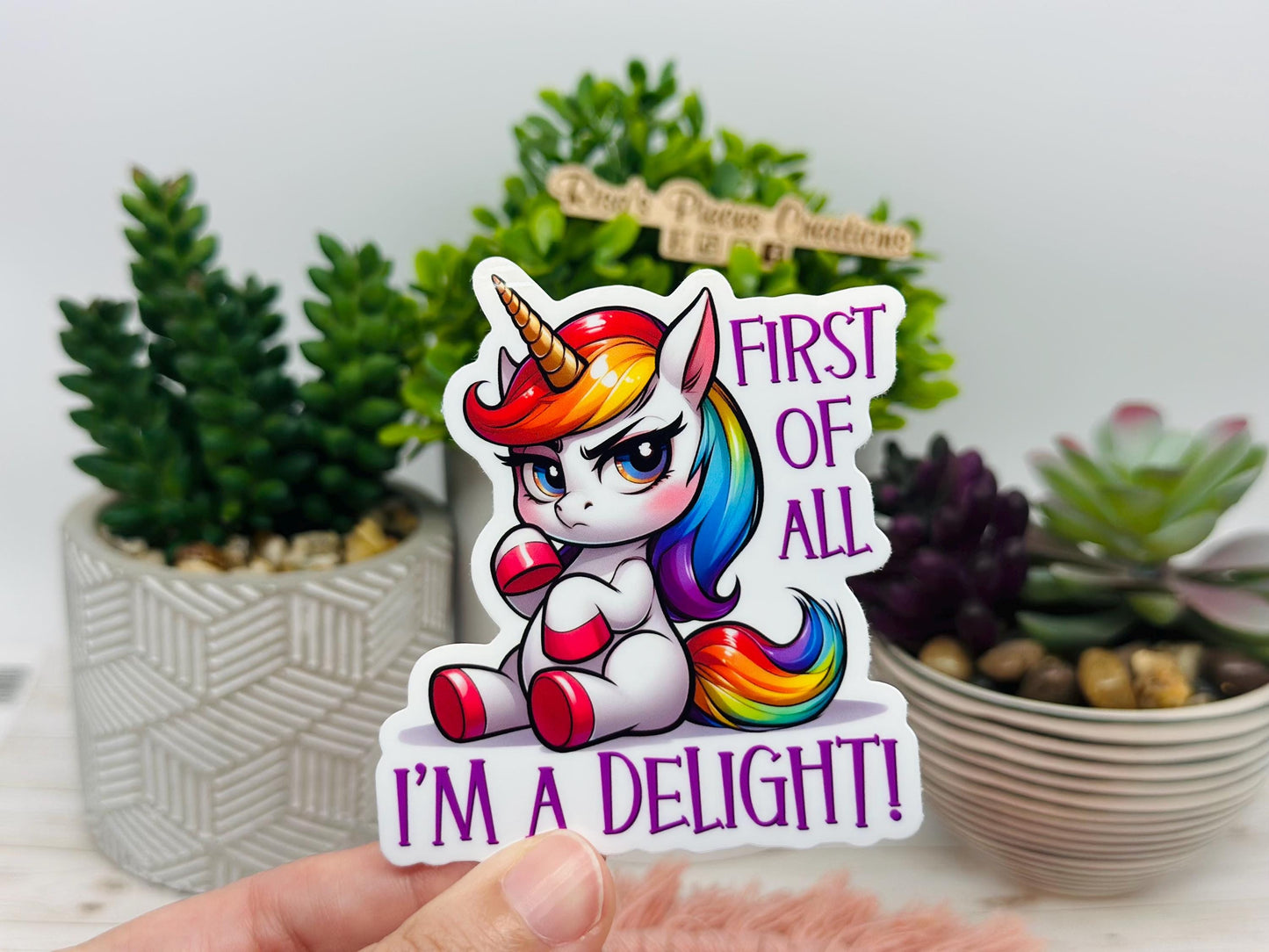 I'm a Delight Funny Unicorn Sticker: Snarky Gen Z Gift