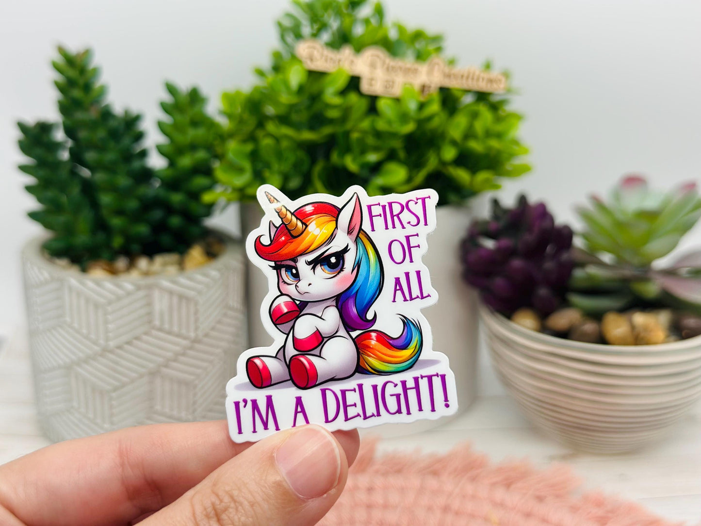 I'm a Delight Funny Unicorn Sticker: Snarky Gen Z Gift