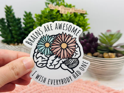 Brains are Awesome Funny Sticker for Laptop, Stocking Stuffer For Friend, Snarky Water bottle Stickers, For Coworkers, Sarcastic Gen Z Gift