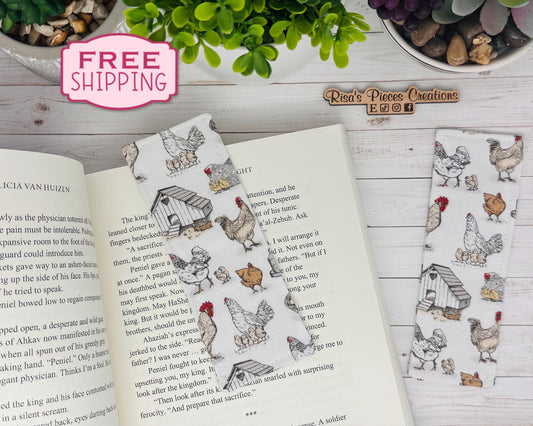 Chicken Fabric Bookmark, Gift for girl who loves chickens, book club gift, for reader, Stocking stuffers for book lover, best friend gift