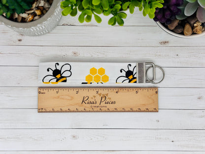 Bees and honeycomb mini keychain wallet, Clip on card wallet with pockets, lanyard coin purse for her, gift for daughter, stocking stuffers
