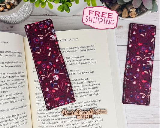 Burgundy Floral Fabric Bookmark, book club gift for reader, Stocking stuffer for book lover, best friend teacher gift, for mom, For teacher