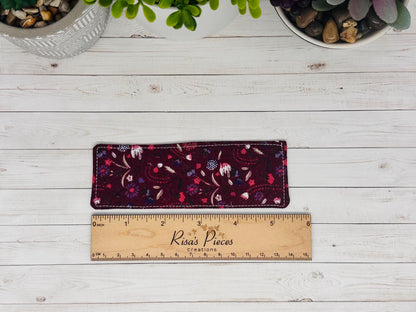 Burgundy Floral Fabric Bookmark, book club gift for reader, Stocking stuffer for book lover, best friend teacher gift, for mom, For teacher