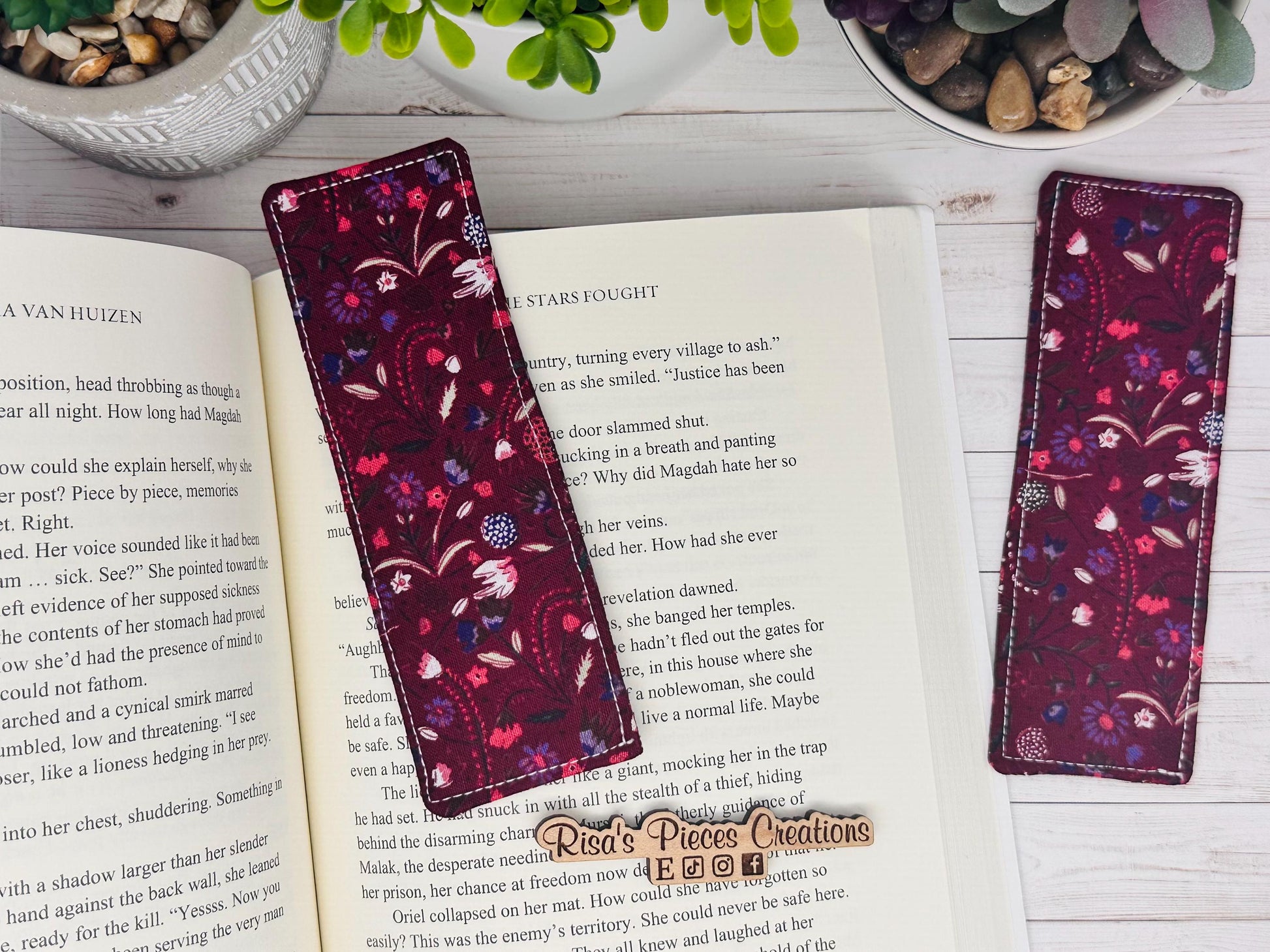 Burgundy Floral Fabric Bookmark, book club gift for reader, Stocking stuffer for book lover, best friend teacher gift, for mom, For teacher