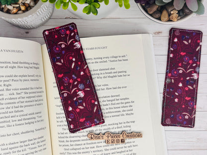 Burgundy Floral Fabric Bookmark, book club gift for reader, Stocking stuffer for book lover, best friend teacher gift, for mom, For teacher