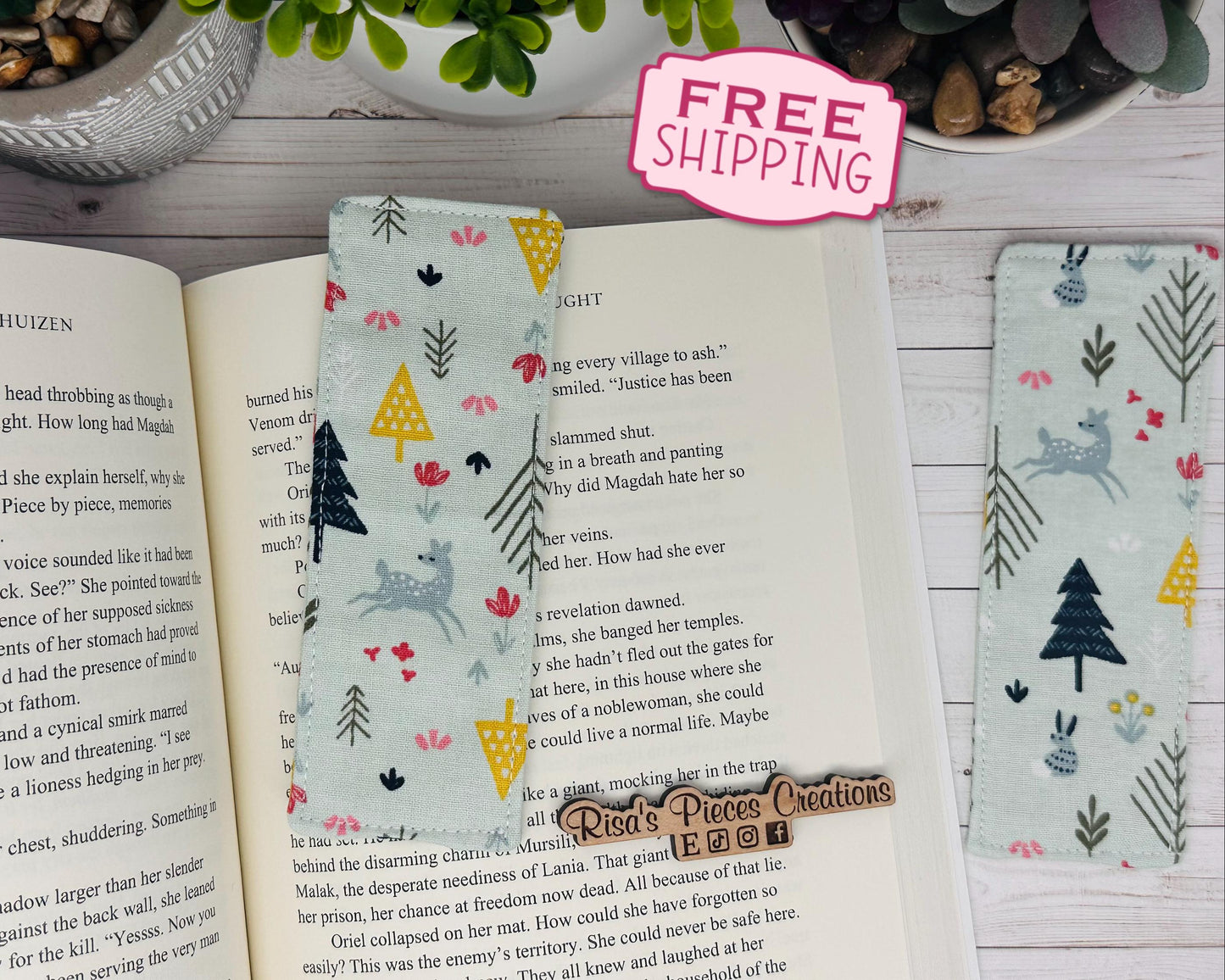 Woodland Fabric Bookmark, book club gift for reader, Stocking stuffer for book lover, best friend teacher gift, for mom, For young readers