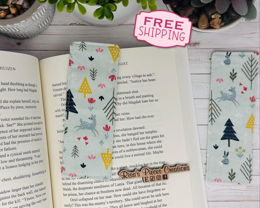 Woodland Fabric Bookmark, book club gift for reader, Stocking stuffer for book lover, best friend teacher gift, for mom, For young readers