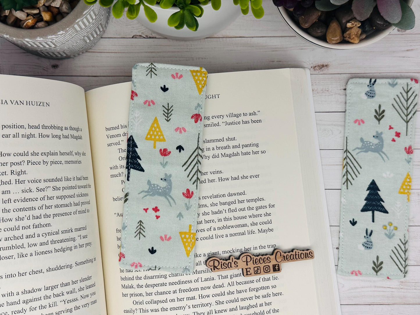 Woodland Fabric Bookmark, book club gift for reader, Stocking stuffer for book lover, best friend teacher gift, for mom, For young readers
