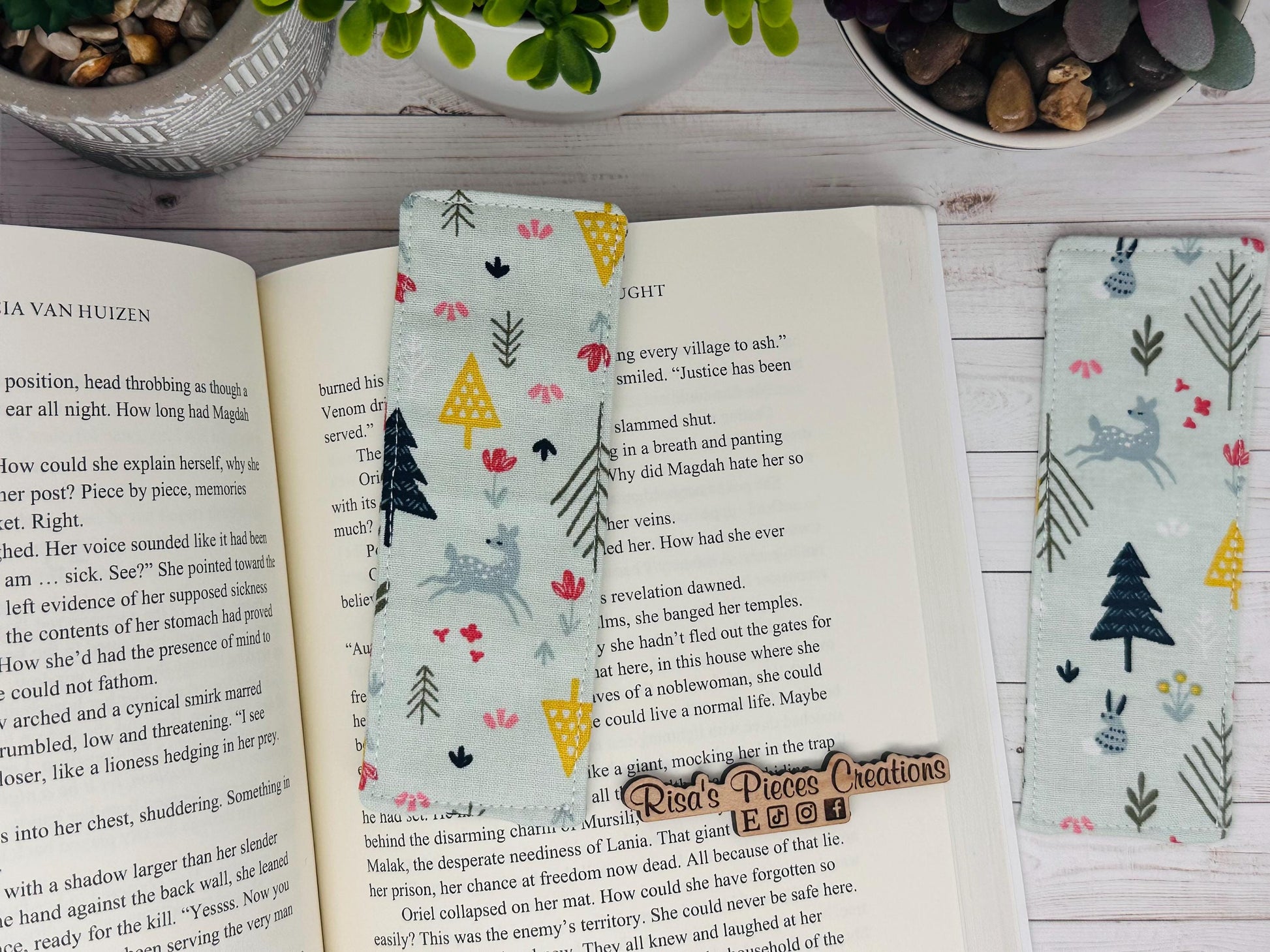 Woodland Fabric Bookmark, book club gift for reader, Stocking stuffer for book lover, best friend teacher gift, for mom, For young readers