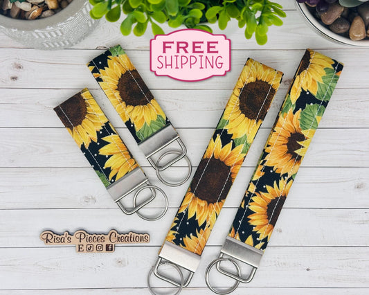 Sunflower key fob and wristlet, Keychain gift for best friend, Stocking Stuffer Ideas, Floral Keyring, for New Drivers, Mothers Day for mom