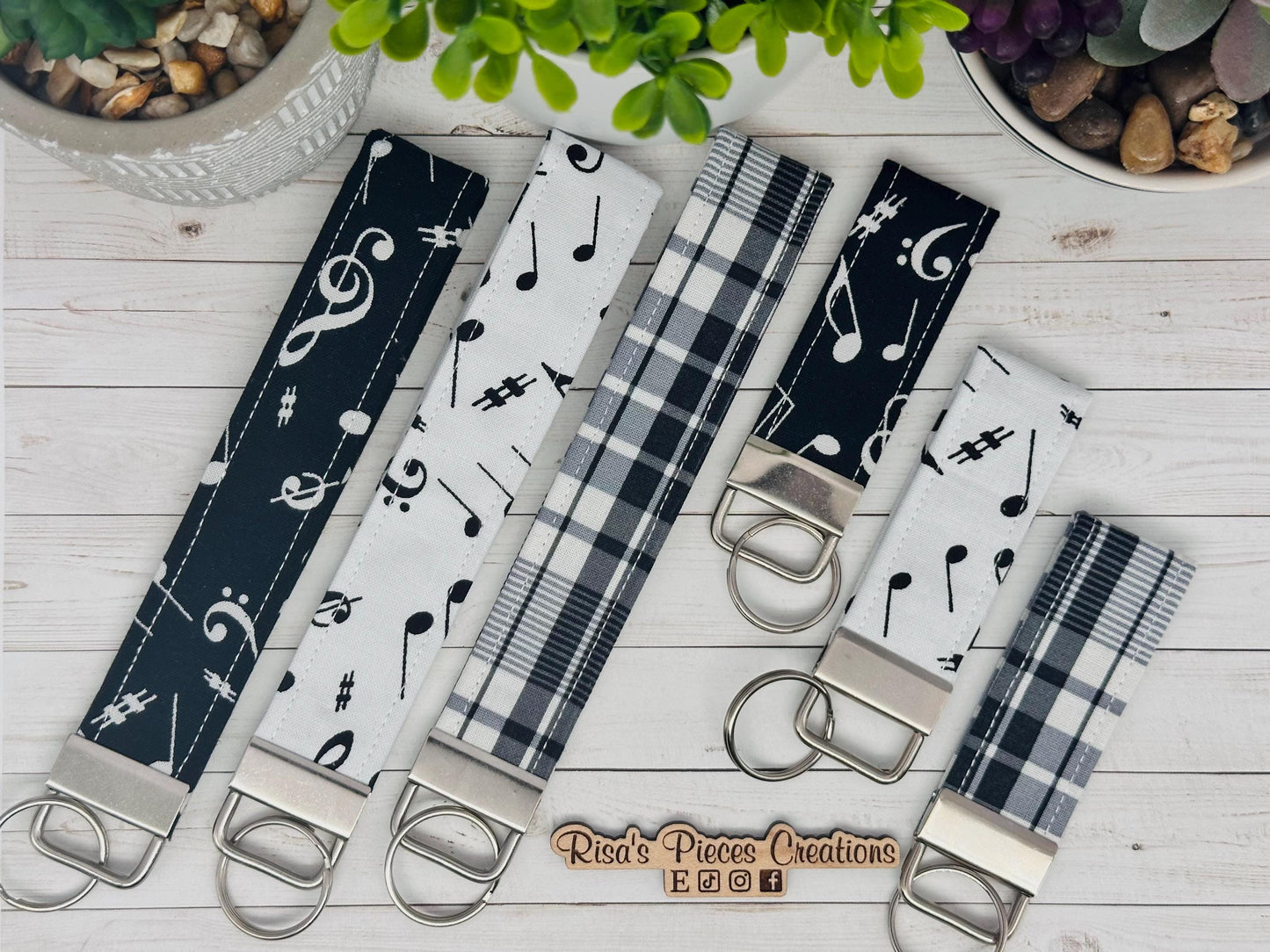 Black and White key fob and wristlet, Keychain gift for best friend, Stocking Stuffer Ideas, Keyring for Band, Choir Christmas gift