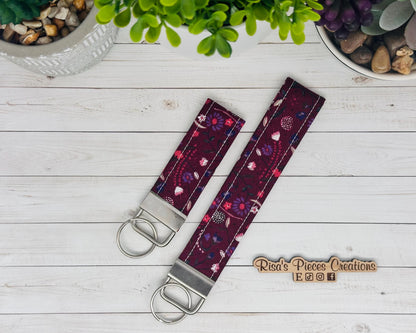 Burgundy key fob and wristlet, Keychain gift for best friend, Stocking Stuffer Ideas, Keyring for New Driver, Mothers Day for mom, teachers