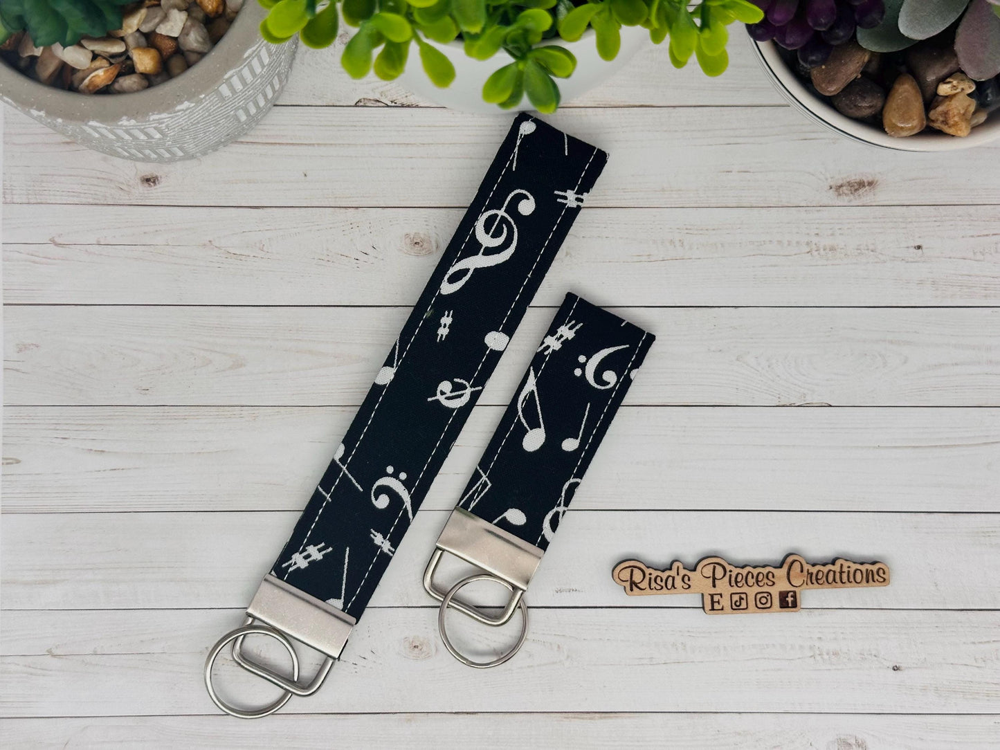 Black and White key fob and wristlet, Keychain gift for best friend, Stocking Stuffer Ideas, Keyring for Band, Choir Christmas gift