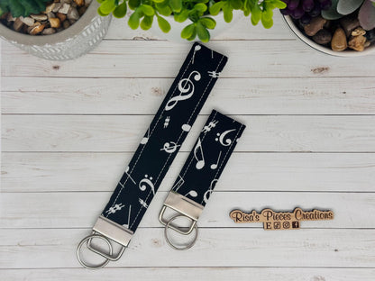 Black and White key fob and wristlet, Keychain gift for best friend, Stocking Stuffer Ideas, Keyring for Band, Choir Christmas gift