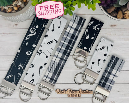 Black and White key fob and wristlet, Keychain gift for best friend, Stocking Stuffer Ideas, Keyring for Band, Choir Christmas gift