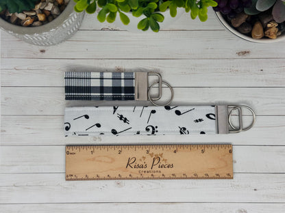 Black and White key fob and wristlet, Keychain gift for best friend, Stocking Stuffer Ideas, Keyring for Band, Choir Christmas gift