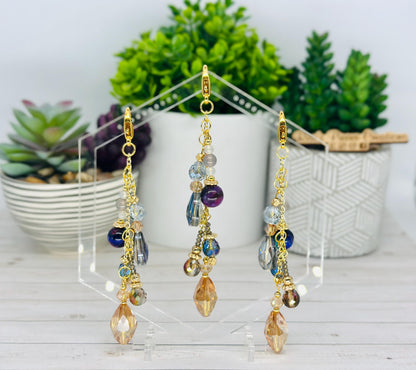 Blue Beaded Bag Charm, Handmade Agate Tigers Eye Keychain, Gold Plated Sparkly Purse Accessory, Phone Charm, Mothers Day Gift for Her
