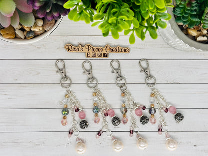 Pink and Pearl Beaded Bag Charm, Handmade Keychain, Silver Sparkly Purse Accessory, Phone Charm, Mothers Day Gift for Her Birthday Gift Idea