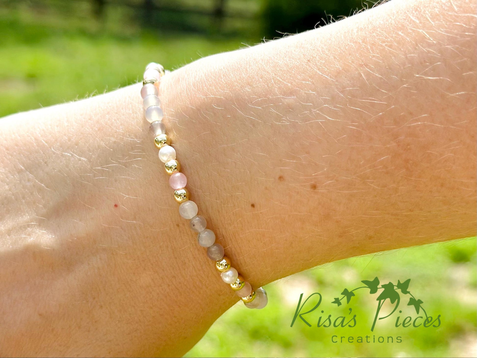 Blush and Fog Dainty Beaded Stretch Bracelet, Handmade Jewelry, Spring Gift for Her, Teacher Appreciation, Mothers Day, Stack Bracelets