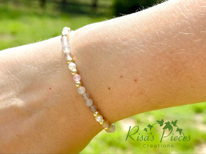 Blush and Fog Dainty Beaded Stretch Bracelet, Handmade Jewelry, Spring Gift for Her, Teacher Appreciation, Mothers Day, Stack Bracelets