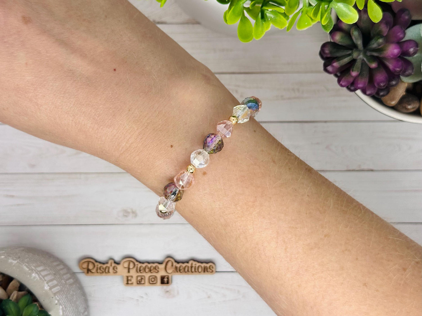 April Showers Crystal Beaded Bracelet, Iridescent Stretch Bracelet, Handmade Jewelry, Spring Gift for Her, Teacher Appreciation, Mothers Day