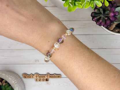 April Showers Crystal Beaded Bracelet, Iridescent Stretch Bracelet, Handmade Jewelry, Spring Gift for Her, Teacher Appreciation, Mothers Day
