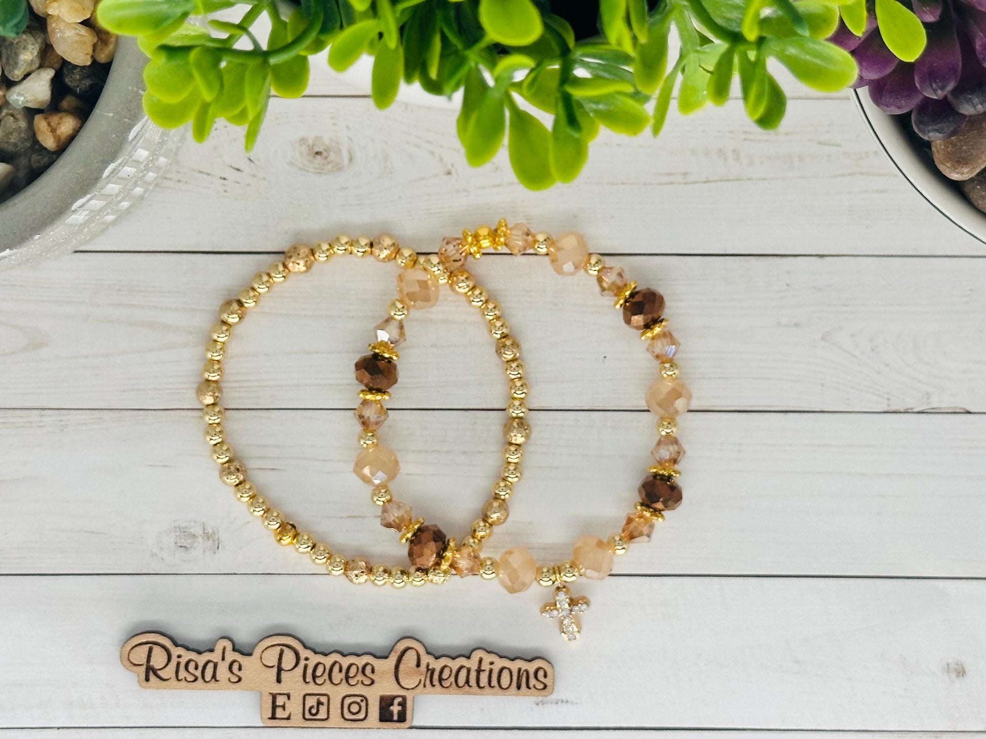 Blessed in Bronze Bracelet, Crystal Beaded Cross Bracelet, Faith Jewelry, Religious Gift for Women, Birthday Gift for Her, for Wife