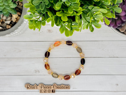 Vanilla Latte Bracelet, Coffee Bean & Cream Beaded Stretch Bracelet, Gift for Coffee Lovers, Boho Cottage core Jewelry, Teacher Appreciation