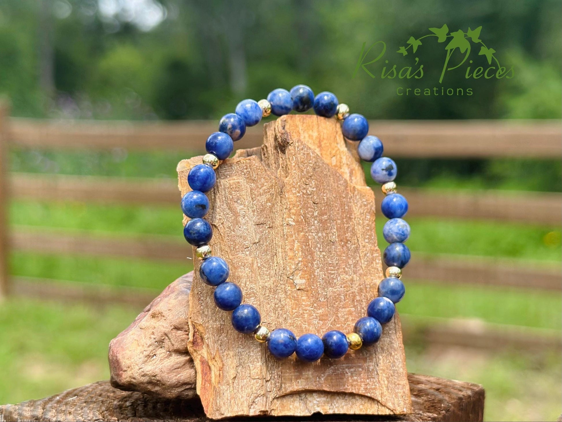 Still Waters Bracelet, Blue Sodalite & Gold Beaded Stretch Bracelet, Handmade Minimalist Gemstone Jewelry, Birthday Gift for Her, For Mom