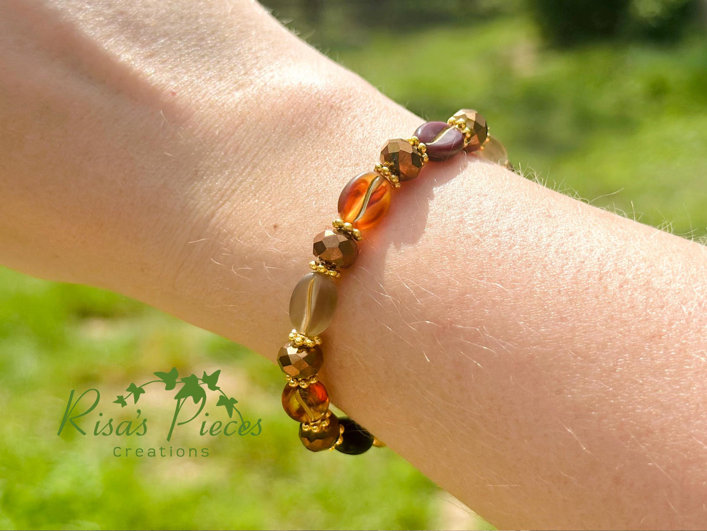Café Mocha Beaded Stretch Bracelet, Coffee Bean Boho Bead Bracelet, Coffee Lover Gift, Handmade Jewelry, Teacher Appreciation Gift for Her